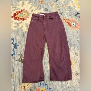 Zara Mid Rise Barrel Baggy Jean Maroon Size 4